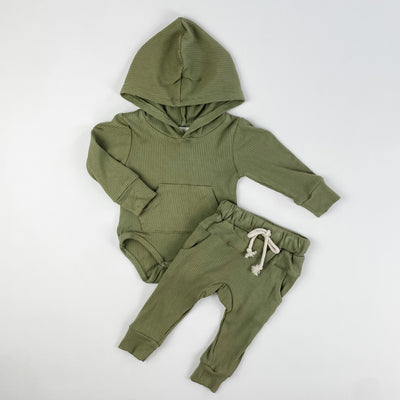 Ribbed Hooded Jogger Set- Sage - Boobird