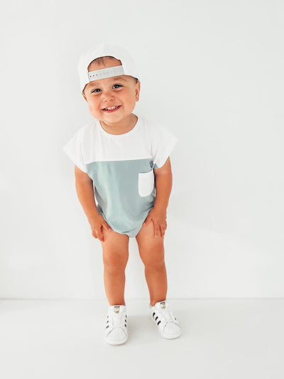 Logan T-Shirt Bubble Romper - Ocean Blue - Boobird