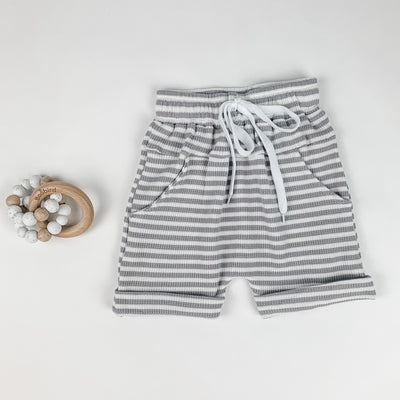 Toddler Waffle Harem Shorts - Grey Stripe - Boobird