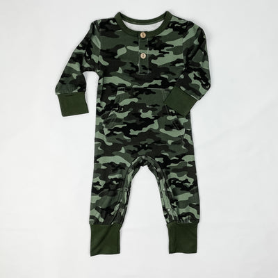 Henley Bamboo Romper - Camo - Boobird