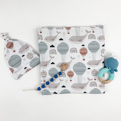 Whale, Hello There Swaddle & Hat Set - Boobird