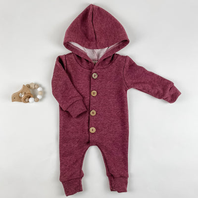 French Terry Hooded Romper- Plum - Boobird