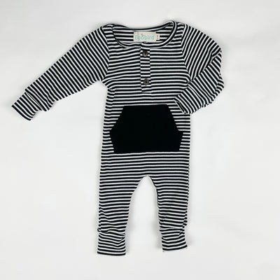 Henley Ribbed Romper - Black & White - Boobird