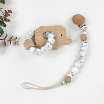 Elephant Marble Clip & Teether Set - Boobird