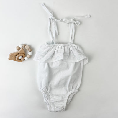 White Linen Bubble Romper - Boobird