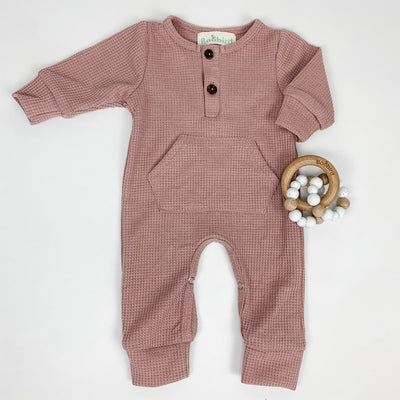 Henley Waffle Romper - Dusty Rose - Boobird